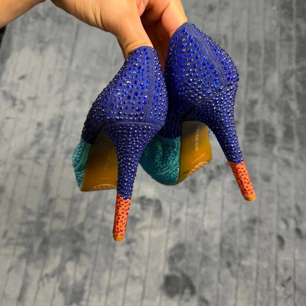 Gianni Bini Ombre Rhinestone Platform Pumps Blue Teal Orange Heels 9.5M